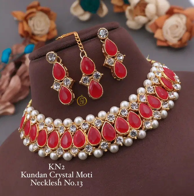 KN 12 designer Kundan Crystal Moti Necklace Set Wholesale Price In Surat
